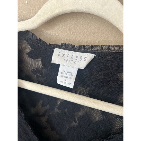 Vintage 90s Express Floral Lace Whimsical Goth Button Up Short Sleeve Sheer S/M - Picture 4 of 9